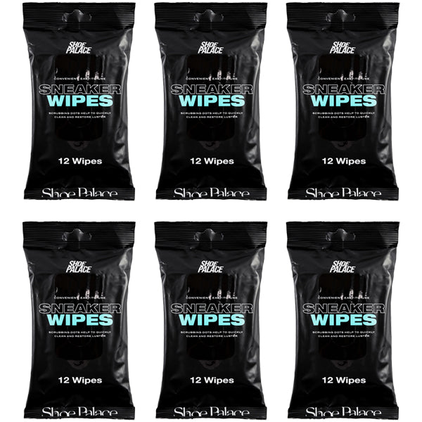 Six packs of Shoe Palace Sneaker Wipes, 12 wipes each, are arranged in two rows of three against a white background.